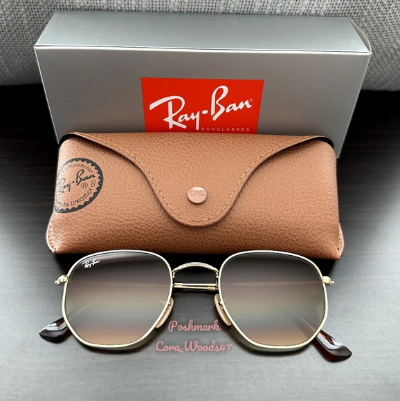 Ray-Ban Hexagonal Gradient Brown Lenses RB3548N Gold Frame Unisex New - Picture 12 of 16